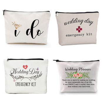 Сватбен несесер за грим, полиестер, принт с букви, дишащ и водоустойчив, за жени