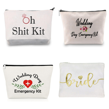 Сватбен несесер за грим, полиестер, принт с букви, дишащ и водоустойчив, за жени