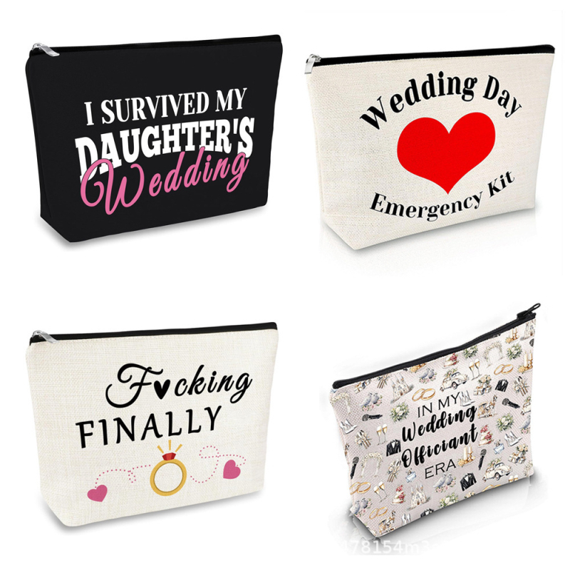 Geantă de machiaj de nuntă, poliester, imprimeu cu litere, respirabilă, impermeabilă, pentru femei