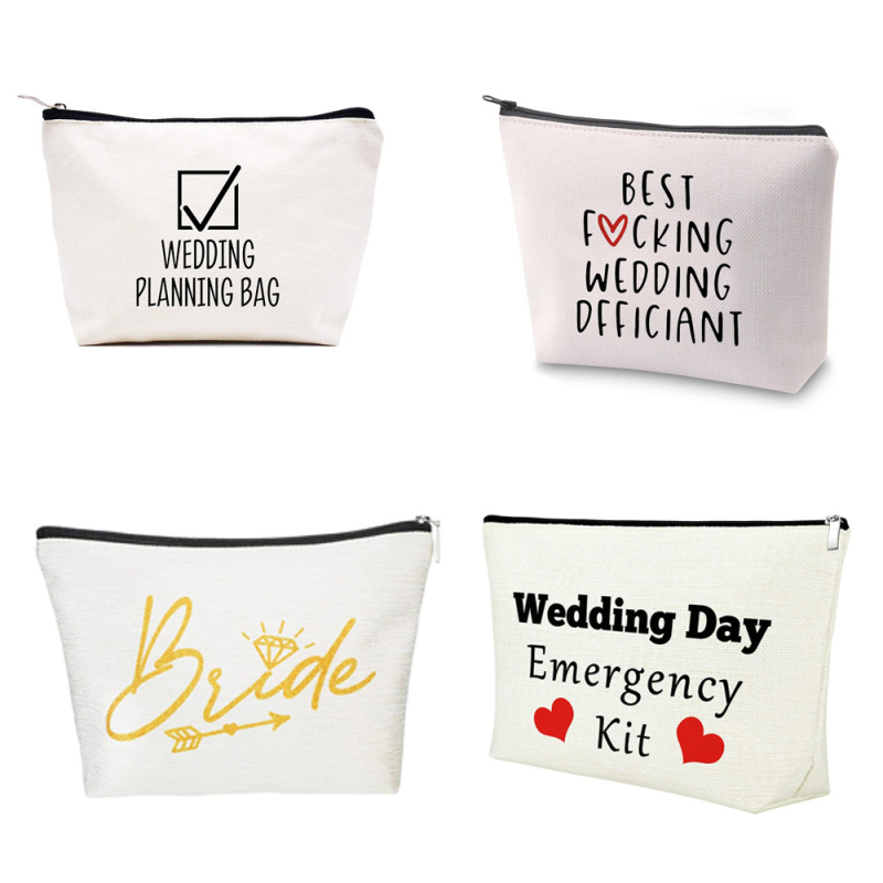 Geantă de machiaj de nuntă, poliester, imprimeu cu litere, respirabilă, impermeabilă, pentru femei