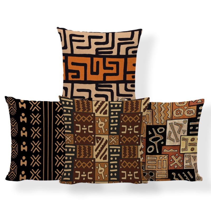 Husă de pernă în stil african etnic, imprimeu geometric digital; material: poliester și cânepă; personalizare disponibilă; stil modern minimalist; pernă decorativă