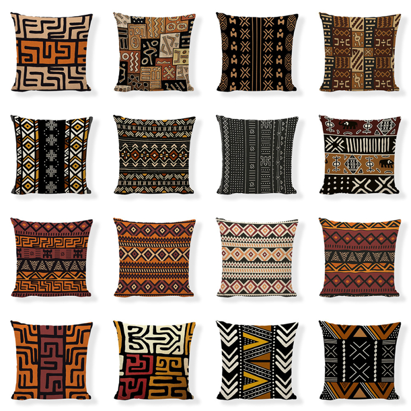 Husă de pernă în stil african etnic, imprimeu geometric digital; material: poliester și cânepă; personalizare disponibilă; stil modern minimalist; pernă decorativă