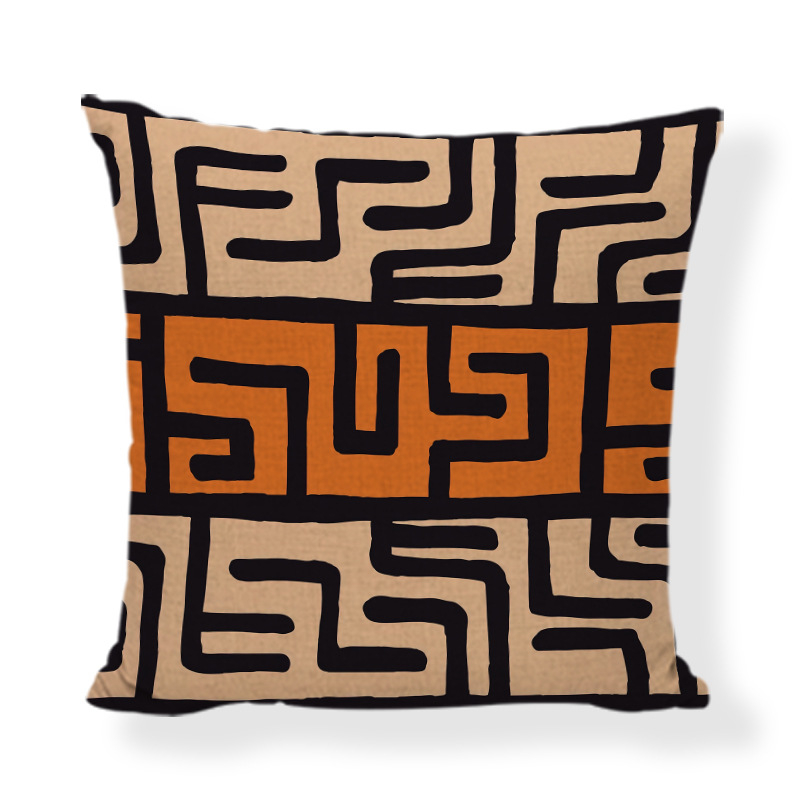 Husă de pernă în stil african etnic, imprimeu geometric digital; material: poliester și cânepă; personalizare disponibilă; stil modern minimalist; pernă decorativă