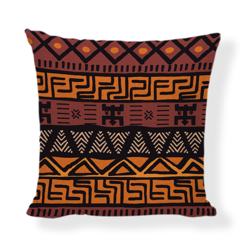 Husă de pernă în stil african etnic, imprimeu geometric digital; material: poliester și cânepă; personalizare disponibilă; stil modern minimalist; pernă decorativă