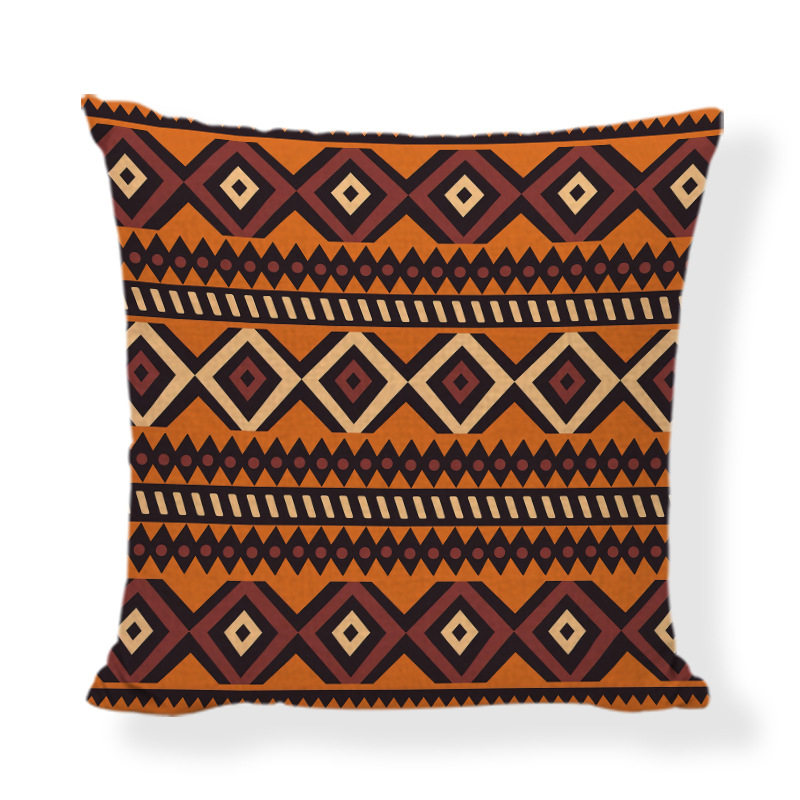 Husă de pernă în stil african etnic, imprimeu geometric digital; material: poliester și cânepă; personalizare disponibilă; stil modern minimalist; pernă decorativă