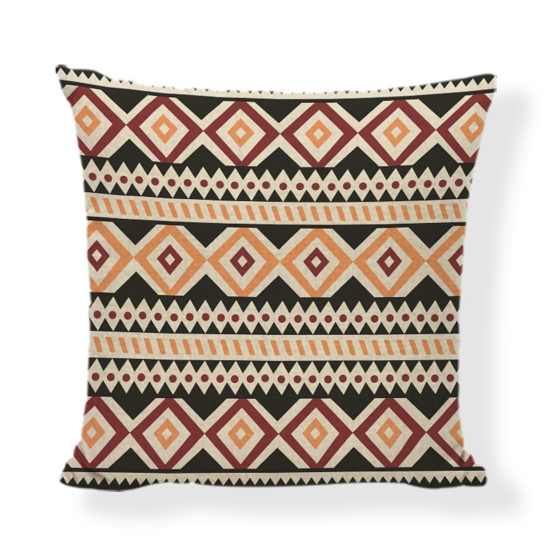 Husă de pernă în stil african etnic, imprimeu geometric digital; material: poliester și cânepă; personalizare disponibilă; stil modern minimalist; pernă decorativă