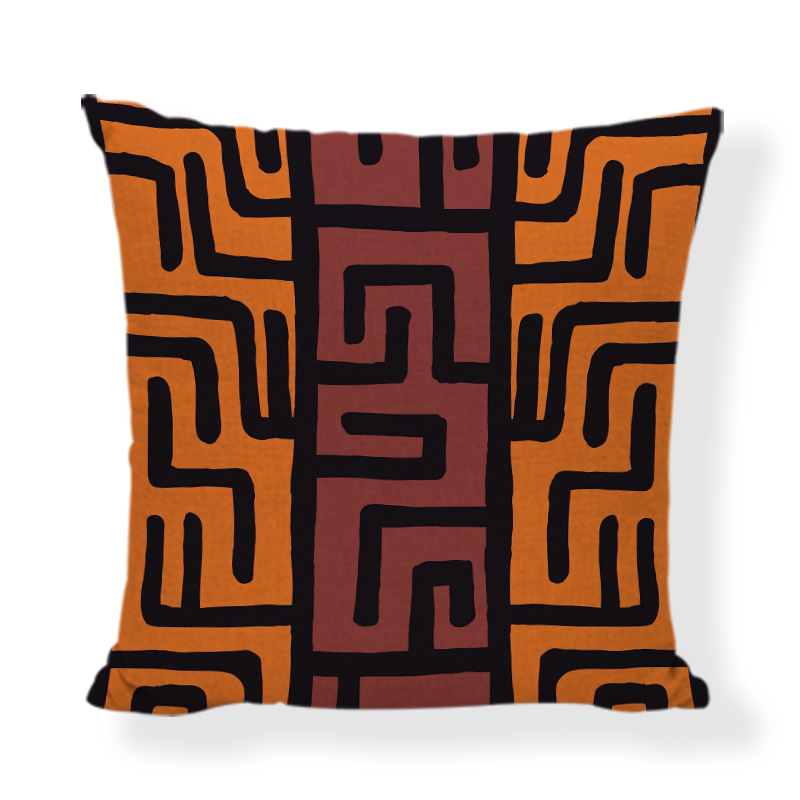 Husă de pernă în stil african etnic, imprimeu geometric digital; material: poliester și cânepă; personalizare disponibilă; stil modern minimalist; pernă decorativă
