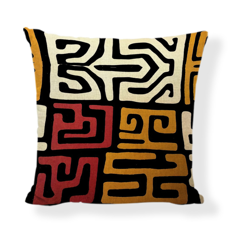 Husă de pernă în stil african etnic, imprimeu geometric digital; material: poliester și cânepă; personalizare disponibilă; stil modern minimalist; pernă decorativă
