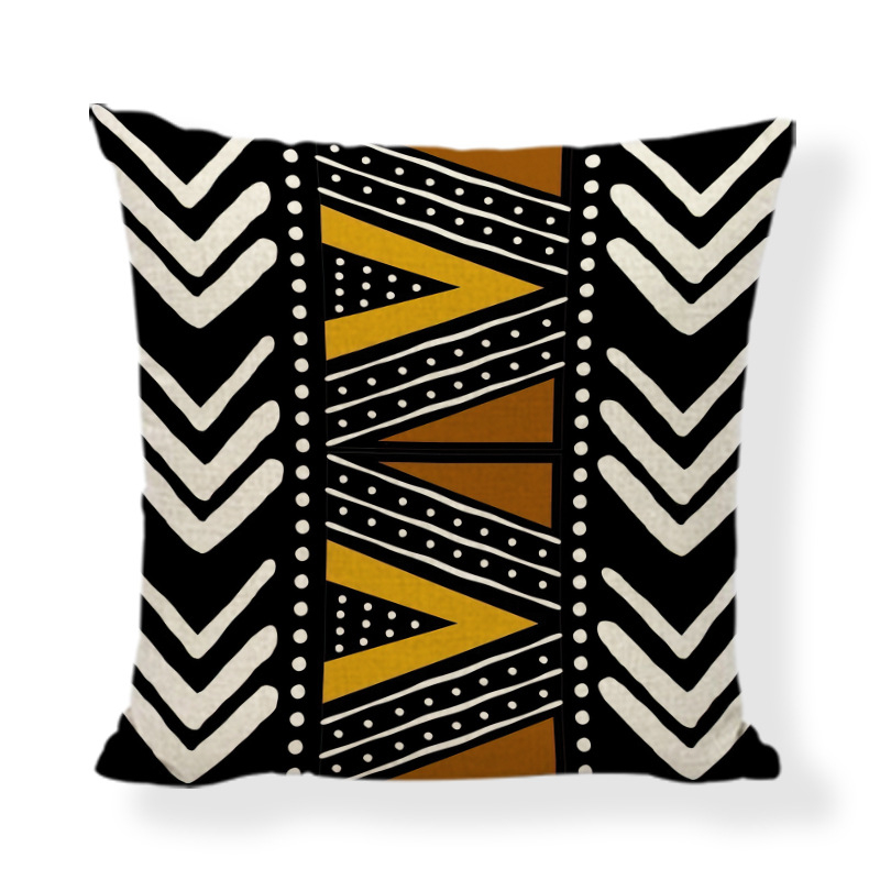 Husă de pernă în stil african etnic, imprimeu geometric digital; material: poliester și cânepă; personalizare disponibilă; stil modern minimalist; pernă decorativă