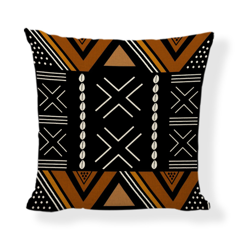 Husă de pernă în stil african etnic, imprimeu geometric digital; material: poliester și cânepă; personalizare disponibilă; stil modern minimalist; pernă decorativă