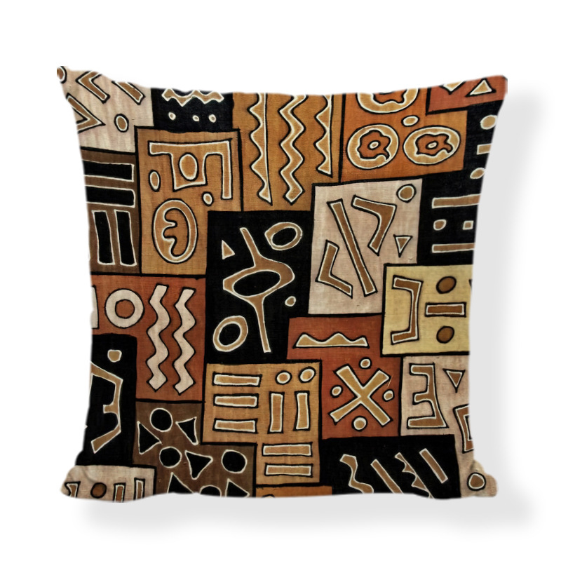 Husă de pernă în stil african etnic, imprimeu geometric digital; material: poliester și cânepă; personalizare disponibilă; stil modern minimalist; pernă decorativă