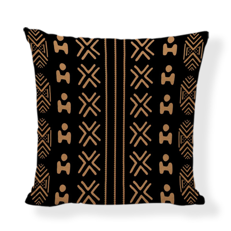 Husă de pernă în stil african etnic, imprimeu geometric digital; material: poliester și cânepă; personalizare disponibilă; stil modern minimalist; pernă decorativă