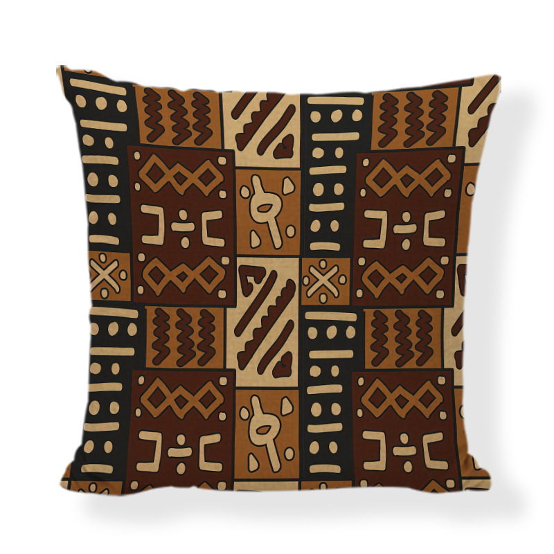 Husă de pernă în stil african etnic, imprimeu geometric digital; material: poliester și cânepă; personalizare disponibilă; stil modern minimalist; pernă decorativă