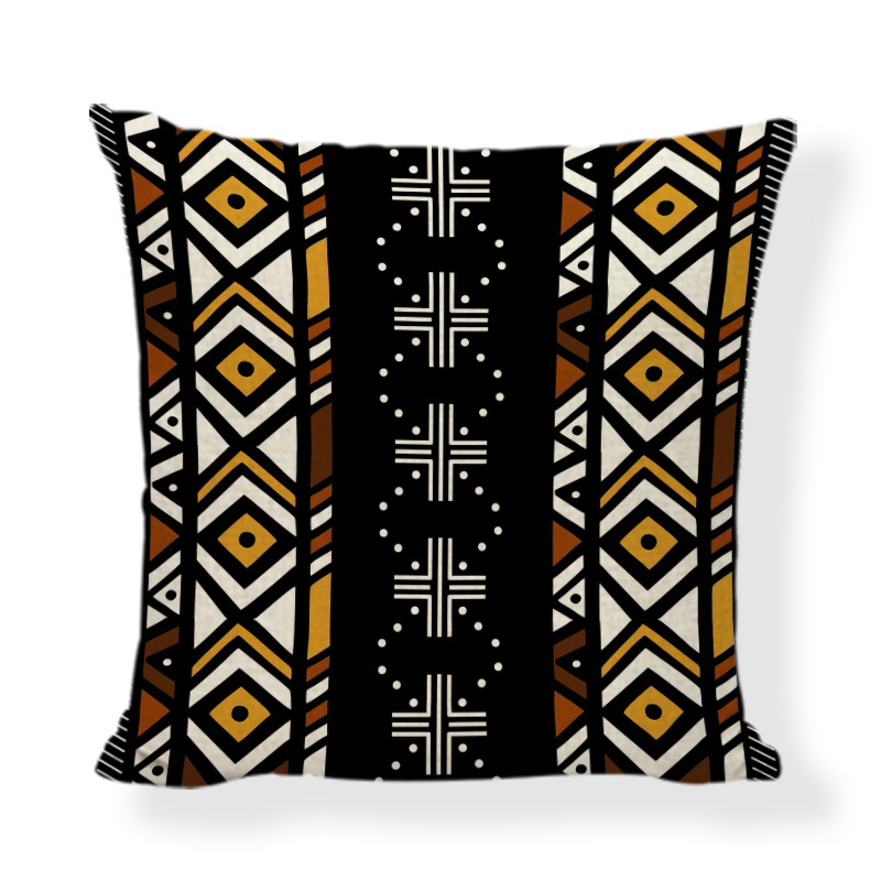 Husă de pernă în stil african etnic, imprimeu geometric digital; material: poliester și cânepă; personalizare disponibilă; stil modern minimalist; pernă decorativă