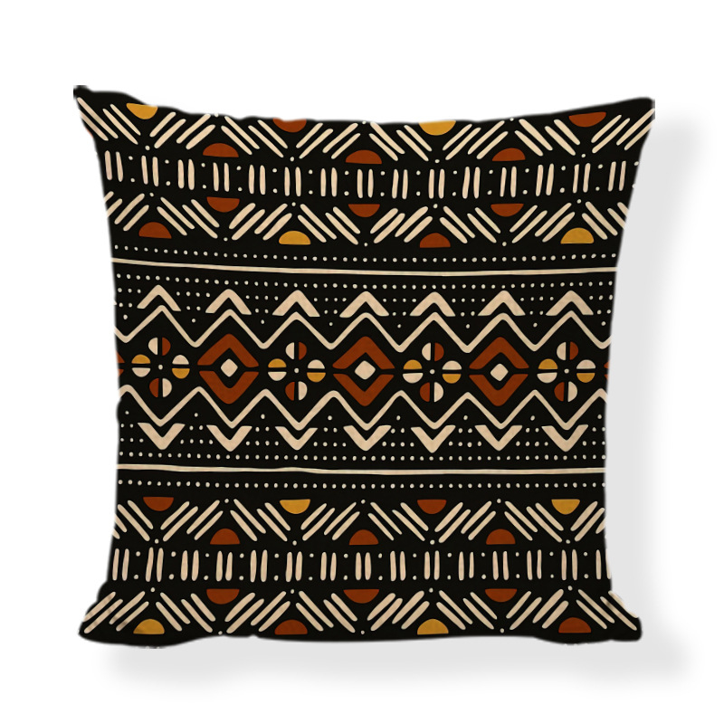 Husă de pernă în stil african etnic, imprimeu geometric digital; material: poliester și cânepă; personalizare disponibilă; stil modern minimalist; pernă decorativă