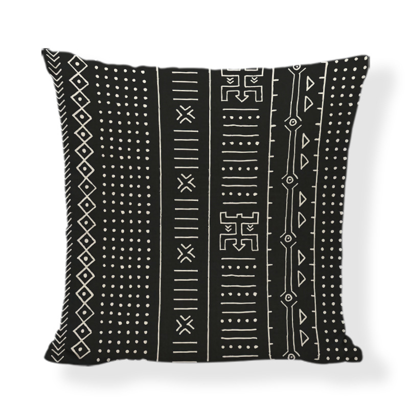 Husă de pernă în stil african etnic, imprimeu geometric digital; material: poliester și cânepă; personalizare disponibilă; stil modern minimalist; pernă decorativă