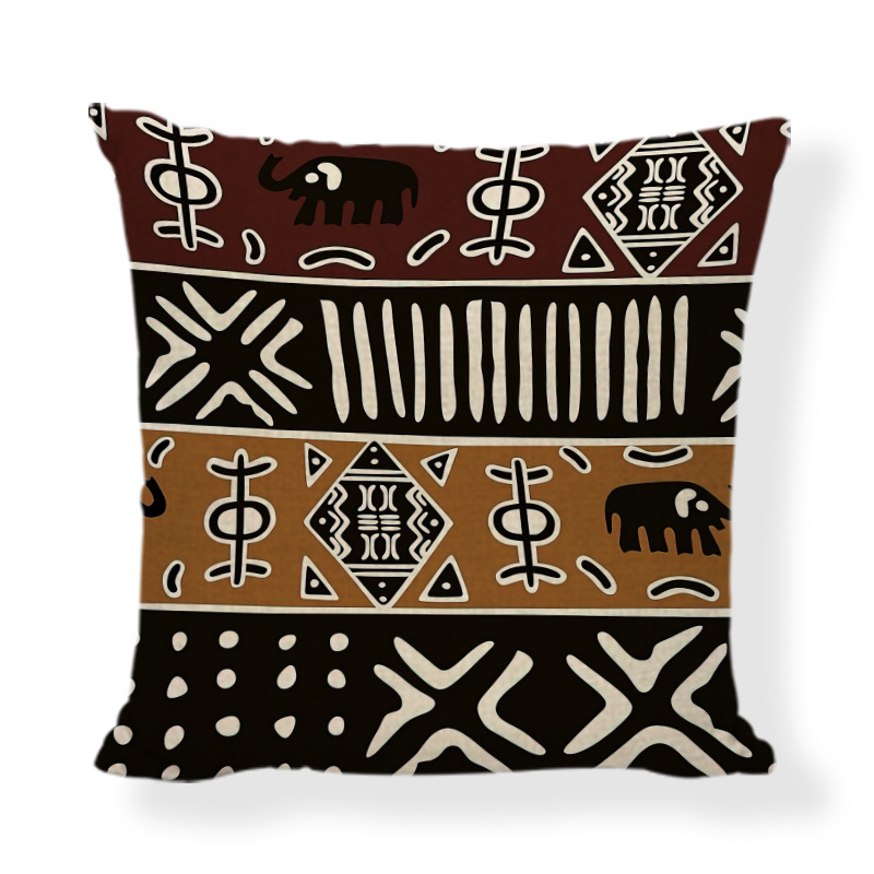 Husă de pernă în stil african etnic, imprimeu geometric digital; material: poliester și cânepă; personalizare disponibilă; stil modern minimalist; pernă decorativă
