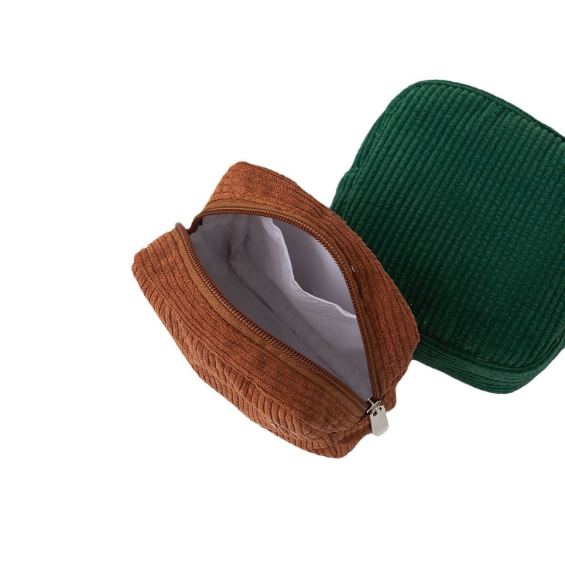 Geantă de cosmetice Corduroy, formă cub, stocare ultra-ușoară a machiajului, model D-52, stil modern minimalist