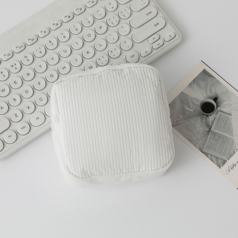 Geantă de cosmetice Corduroy, formă cub, stocare ultra-ușoară a machiajului, model D-52, stil modern minimalist