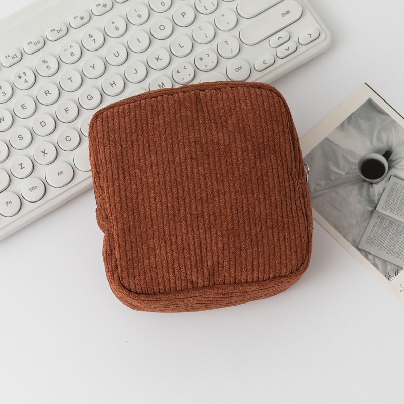 Geantă de cosmetice Corduroy, formă cub, stocare ultra-ușoară a machiajului, model D-52, stil modern minimalist