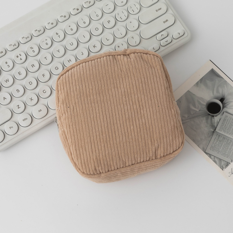 Geantă de cosmetice Corduroy, formă cub, stocare ultra-ușoară a machiajului, model D-52, stil modern minimalist
