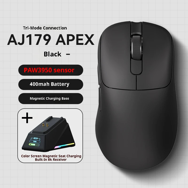 Ajazz Aj179 Apex безжична гейминг мишка с оптичен сензор, 26000 DPI, 2.4G/Bluetooth, 6 бутона, база за зареждане