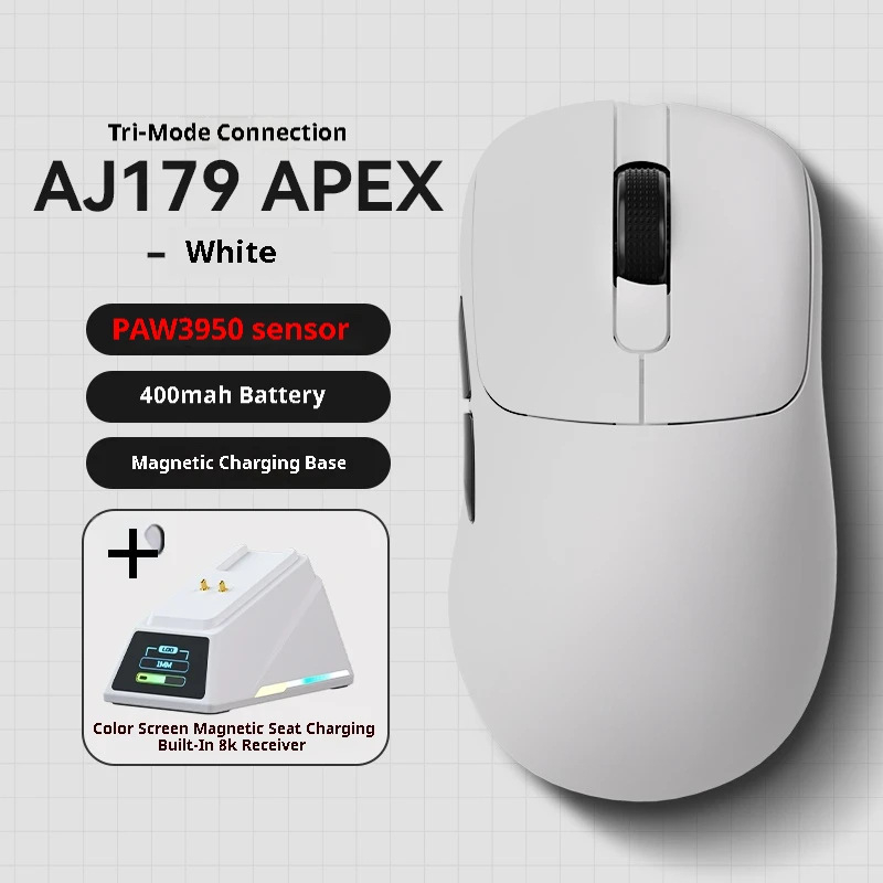 Ajazz Aj179 Apex безжична гейминг мишка с оптичен сензор, 26000 DPI, 2.4G/Bluetooth, 6 бутона, база за зареждане