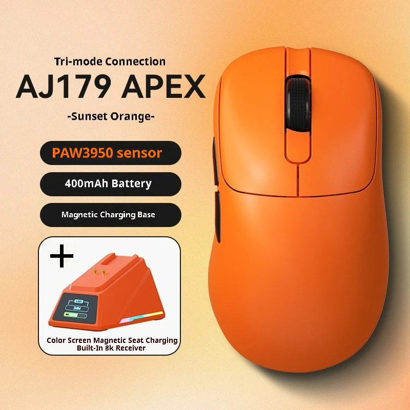 Ajazz Aj179 Apex безжична гейминг мишка с оптичен сензор, 26000 DPI, 2.4G/Bluetooth, 6 бутона, база за зареждане