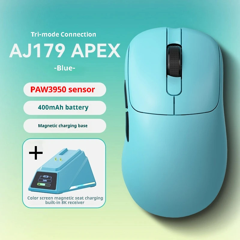 Ajazz Aj179 Apex безжична гейминг мишка с оптичен сензор, 26000 DPI, 2.4G/Bluetooth, 6 бутона, база за зареждане