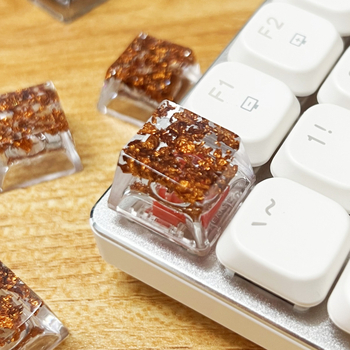 Ключкап от смола, прозрачен, златно фолио на повърхността, кръстосъден стебел, персонализиран логотип, за механични клавиатури