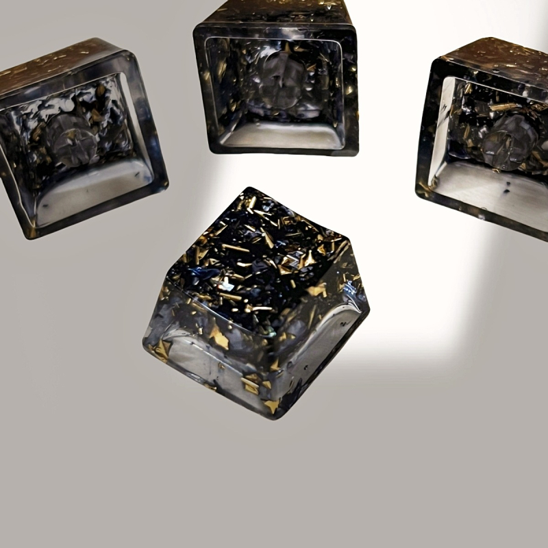 Ключкап от смола, прозрачен, златно фолио на повърхността, кръстосъден стебел, персонализиран логотип, за механични клавиатури