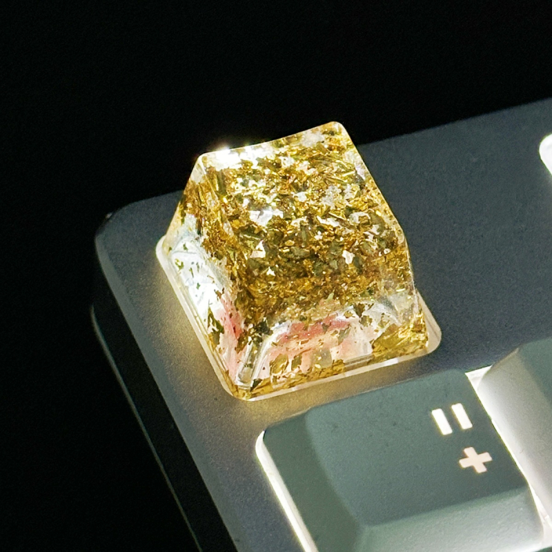 Ключкап от смола, прозрачен, златно фолио на повърхността, кръстосъден стебел, персонализиран логотип, за механични клавиатури