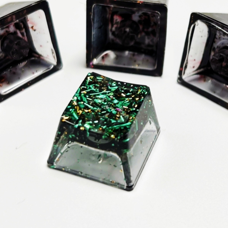 Ключкап от смола, прозрачен, златно фолио на повърхността, кръстосъден стебел, персонализиран логотип, за механични клавиатури