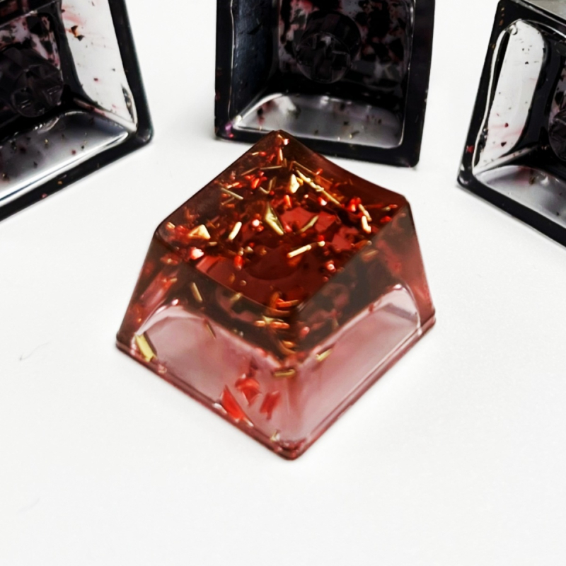 Ключкап от смола, прозрачен, златно фолио на повърхността, кръстосъден стебел, персонализиран логотип, за механични клавиатури