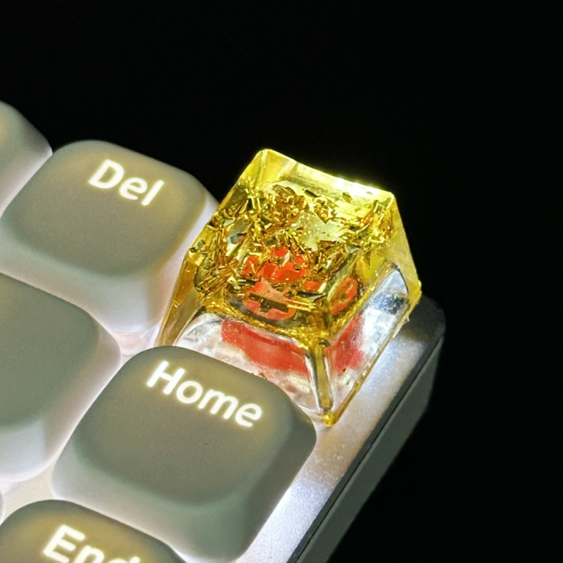 Ключкап от смола, прозрачен, златно фолио на повърхността, кръстосъден стебел, персонализиран логотип, за механични клавиатури