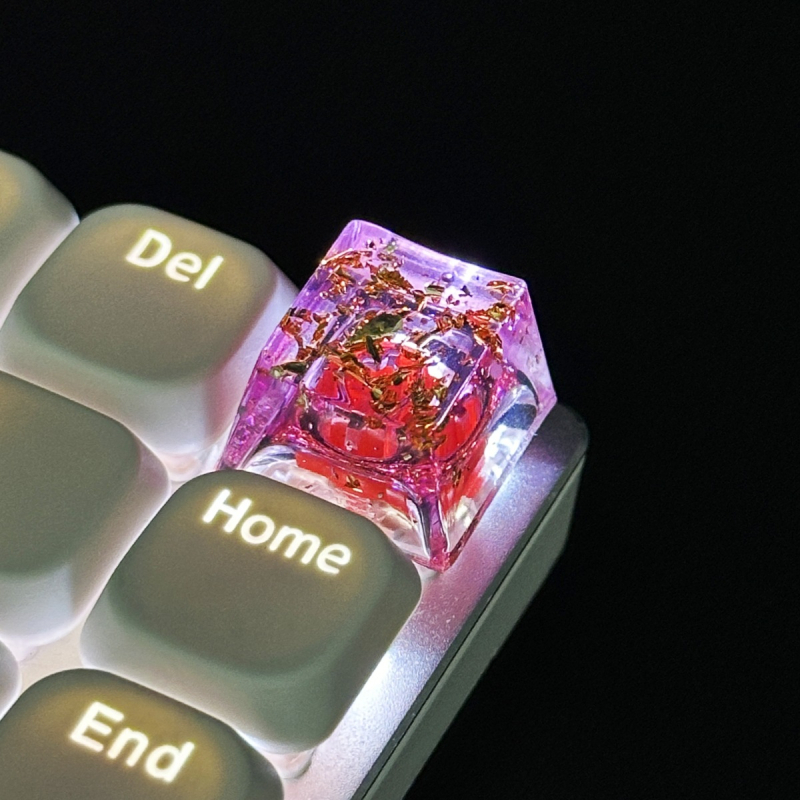 Ключкап от смола, прозрачен, златно фолио на повърхността, кръстосъден стебел, персонализиран логотип, за механични клавиатури