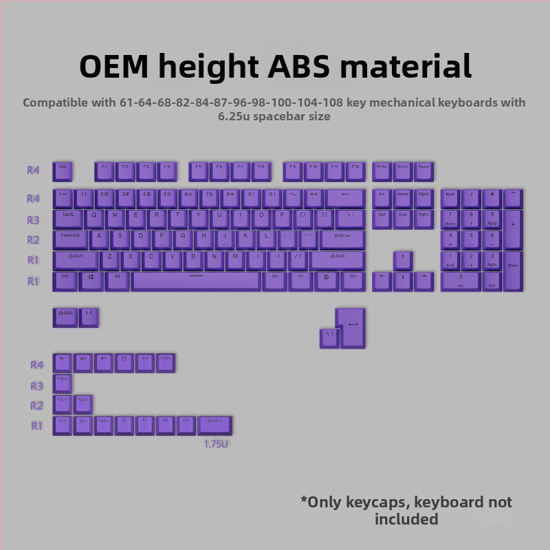 ABS двуцветни клавиши за механични клавиатури, инжекционно формовани клавиши, комплект от 125 клавиша
