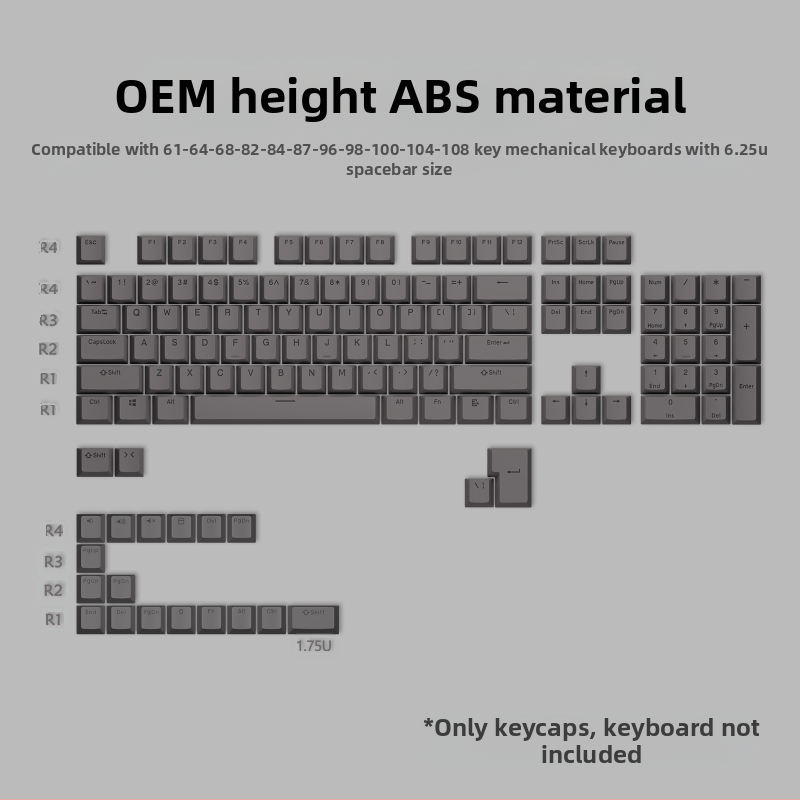ABS двуцветни клавиши за механични клавиатури, инжекционно формовани клавиши, комплект от 125 клавиша