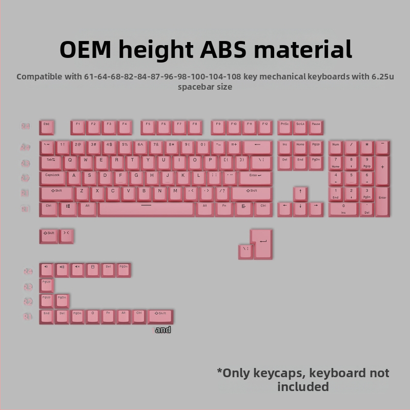 ABS двуцветни клавиши за механични клавиатури, инжекционно формовани клавиши, комплект от 125 клавиша