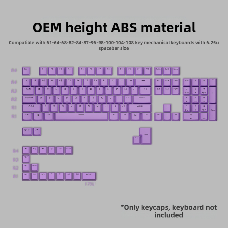 ABS двуцветни клавиши за механични клавиатури, инжекционно формовани клавиши, комплект от 125 клавиша