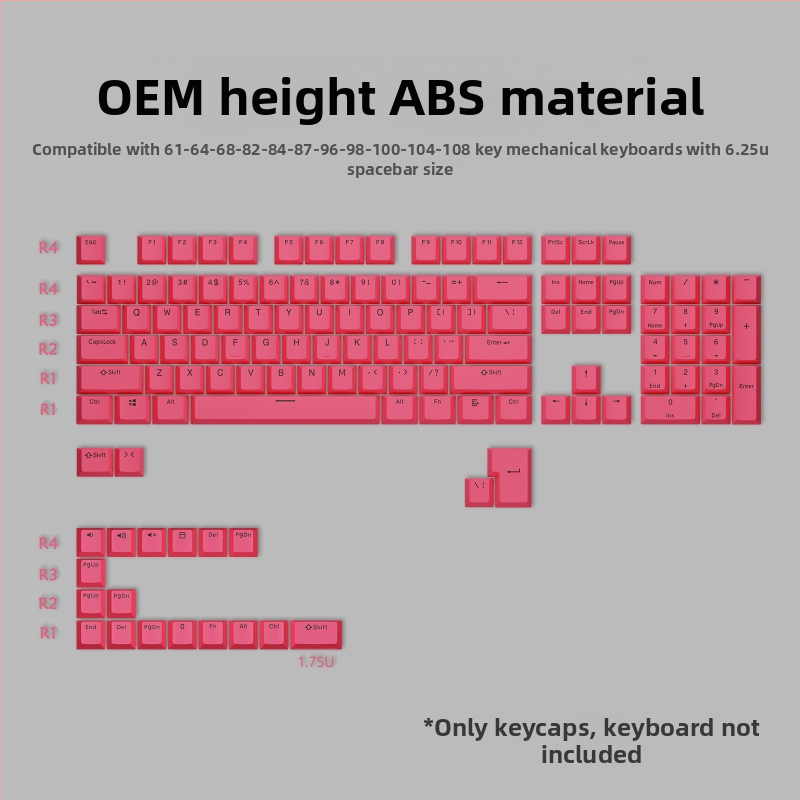 ABS двуцветни клавиши за механични клавиатури, инжекционно формовани клавиши, комплект от 125 клавиша