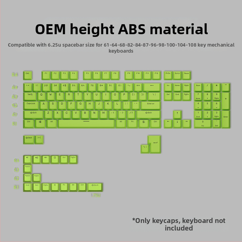 ABS двуцветни клавиши за механични клавиатури, инжекционно формовани клавиши, комплект от 125 клавиша