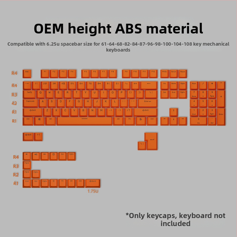 ABS двуцветни клавиши за механични клавиатури, инжекционно формовани клавиши, комплект от 125 клавиша