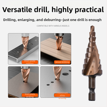 Пагода стил стъпково бурово свредло с прави канали, HSS, за неръждаема стомана и алуминий