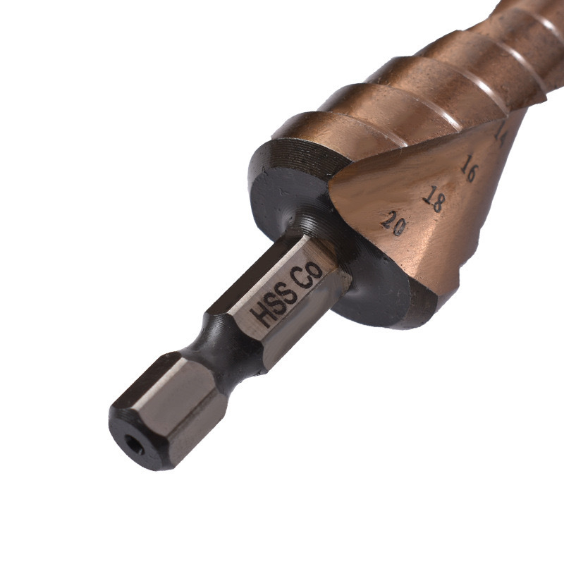 Пагода стил стъпково бурово свредло с прави канали, HSS, за неръждаема стомана и алуминий