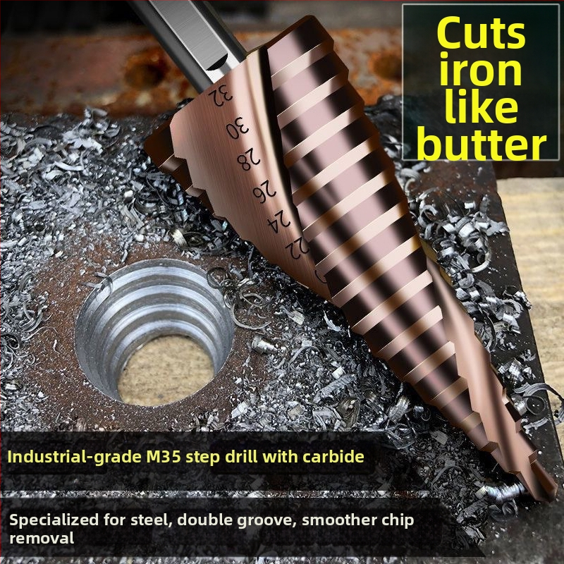 Пагода стил стъпково бурово свредло с прави канали, HSS, за неръждаема стомана и алуминий