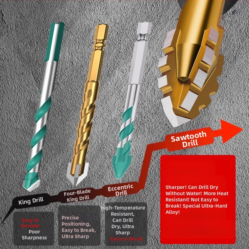 Четиризъбна назъбена ексцентрична глава за пробиване на керамични плочки и бетон – сухо пробиване, изключително твърда