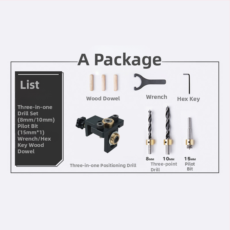 Дървообработващ локатор за отвори три в едно: прави отвори и кръгли дюбели, пробивач за мебели | алуминий 6061, 0.8 кг
