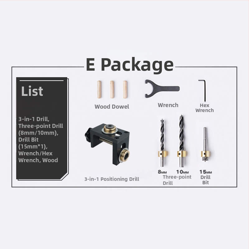 Дървообработващ локатор за отвори три в едно: прави отвори и кръгли дюбели, пробивач за мебели | алуминий 6061, 0.8 кг