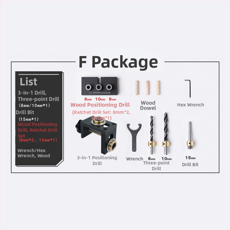 Дървообработващ локатор за отвори три в едно: прави отвори и кръгли дюбели, пробивач за мебели | алуминий 6061, 0.8 кг